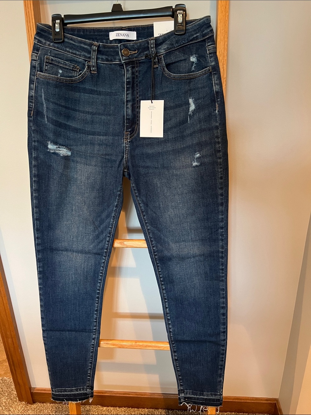 Zenana Outfitters Dark Blue Distressed Skinny Jeans